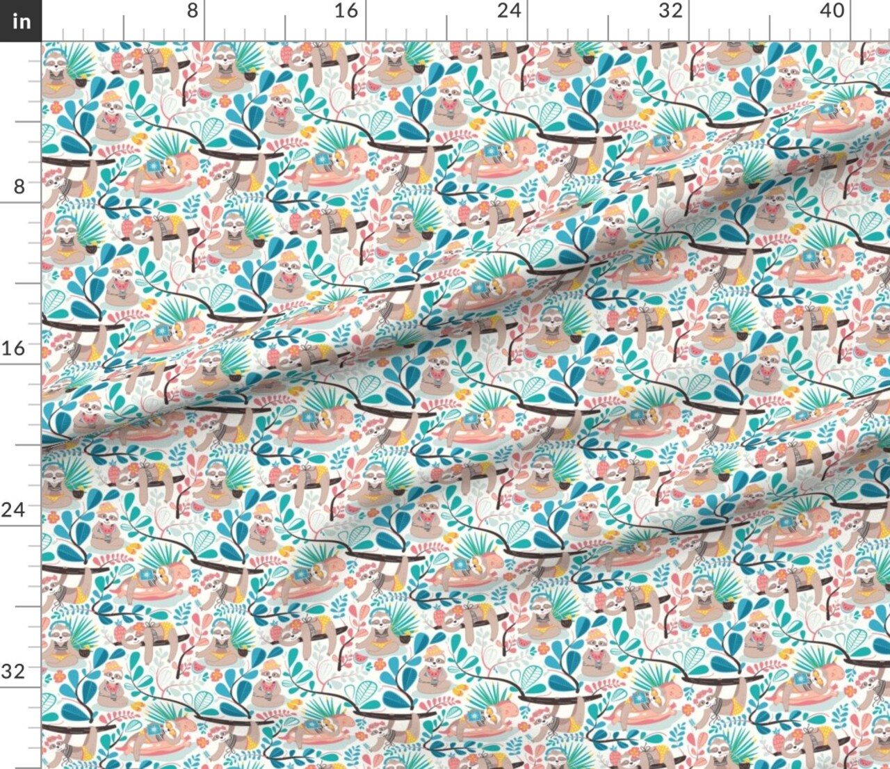 Various Fabrics by the Yard or Fat Quarter Sloth Animals Whimsical Tropical Nature Watermelon Hibiscus Custom Printed Fabric by Spoonflower